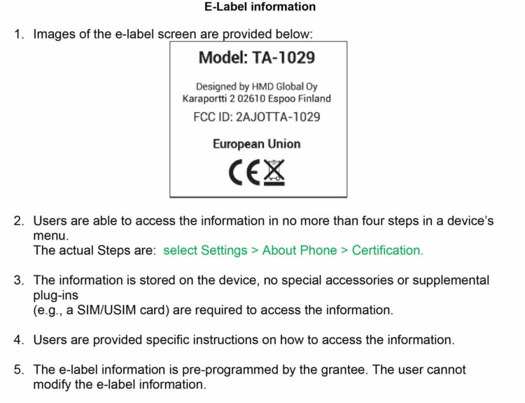 FCC Label of Nokia 2