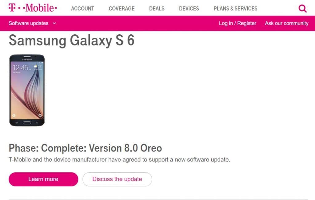 Samsung Galaxy S6 Oreo update