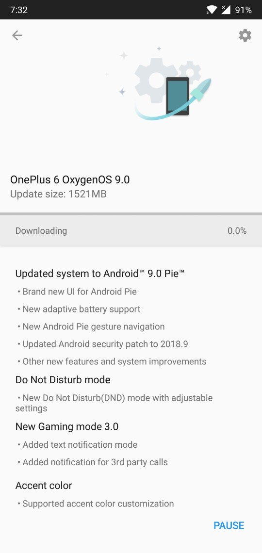 OnePlus 6 OxygenOS 9.0 Android 9.0 Pie update
