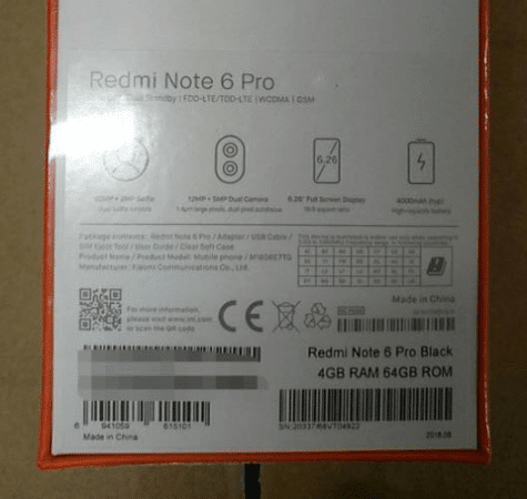 Redmi Note 6 Pro leaked box image