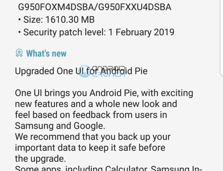 Samsung Galaxy S8 Android ( Pie OneUI update